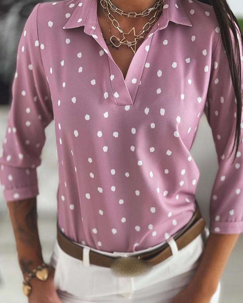 

Polkadot Print Long Sleeve Casual Shirt, Purple