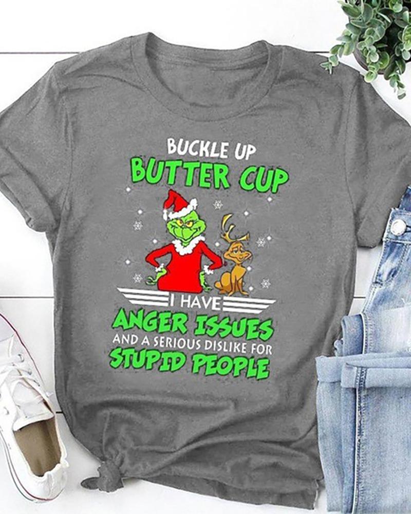 

Christmas Letter Cartoon Print T-shirt, Gray
