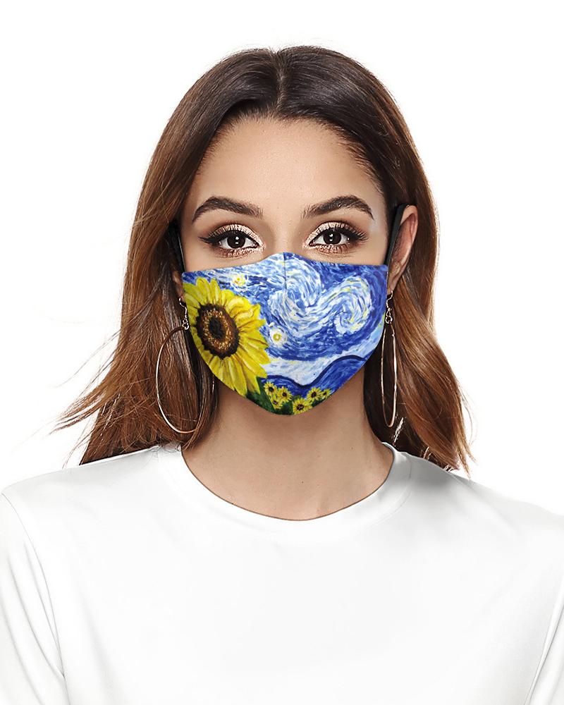 

Sunflower Leaf Print Breathable Face Mask, Light blue