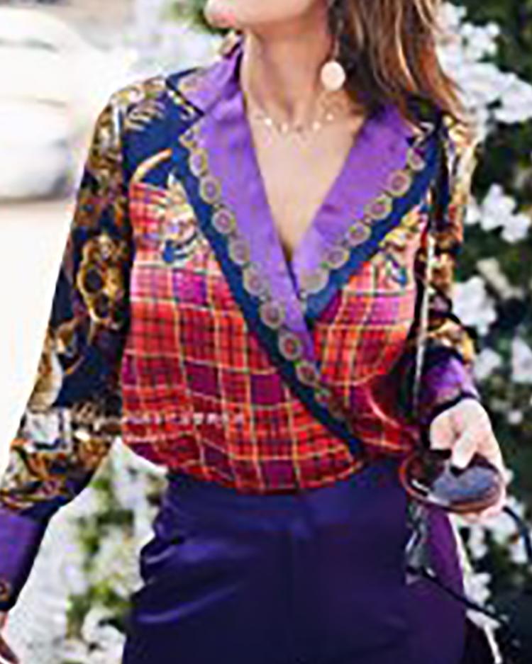 

Surplice Front Mixed Print Bodysuit, Purple