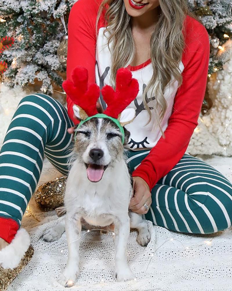 

Christmas Print Lounge Top & Pants Set, Red
