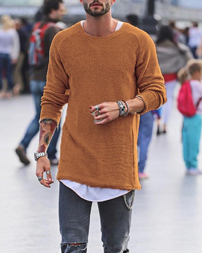 

Solid Knitted Long Sleeve Sweaters, Brown