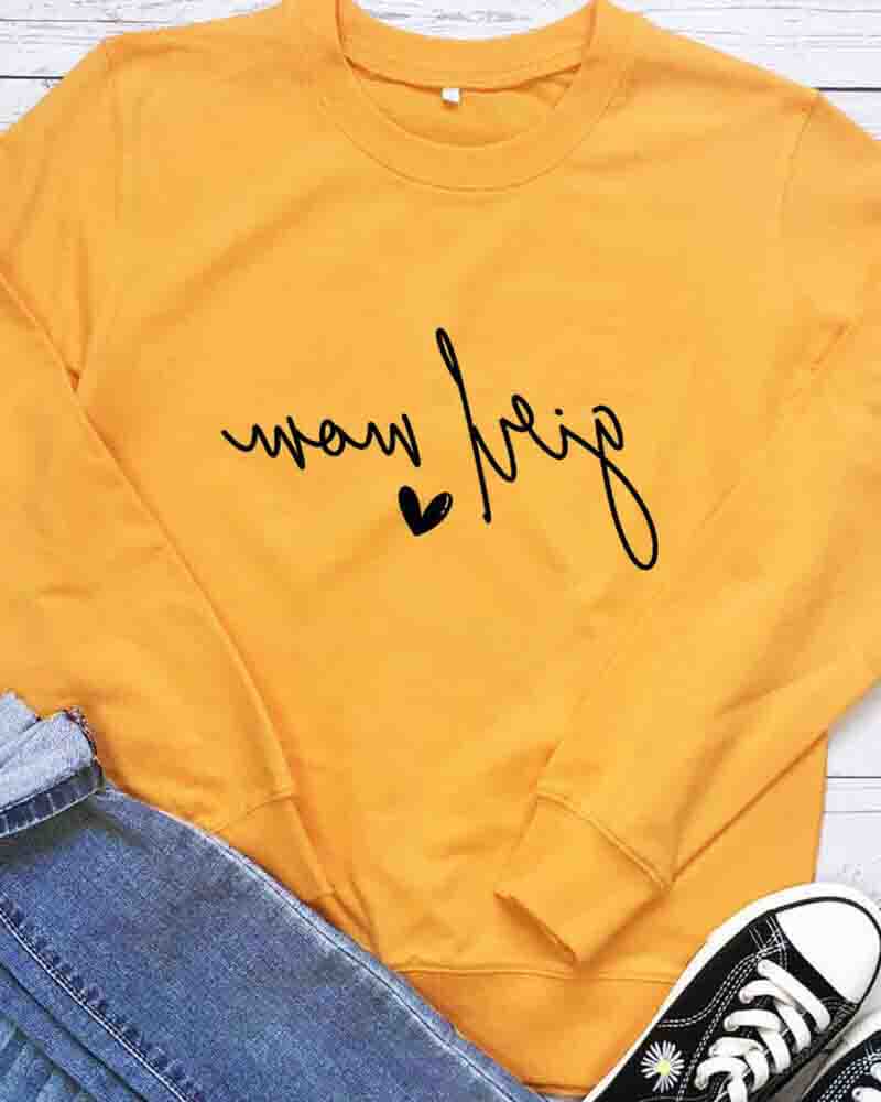 

Mother' Day Letter Heart Print Long Sleeve Sweatshirt, Yellow