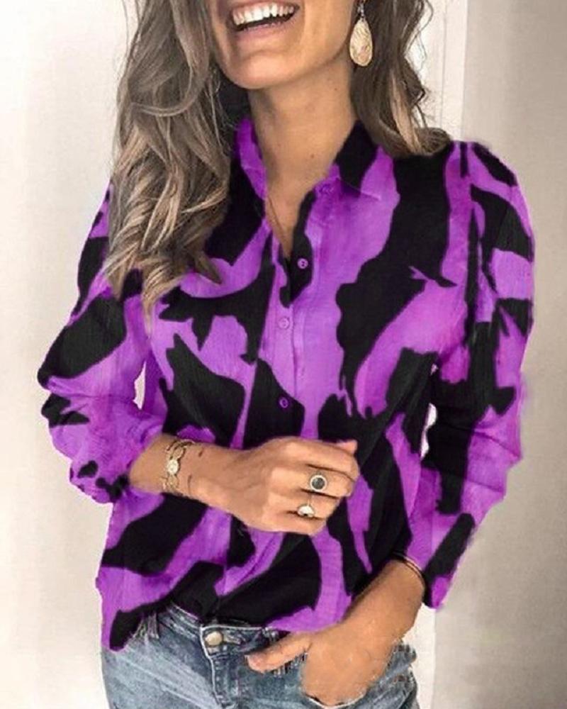 

Two-Tone Button Detail Blouse, Purple