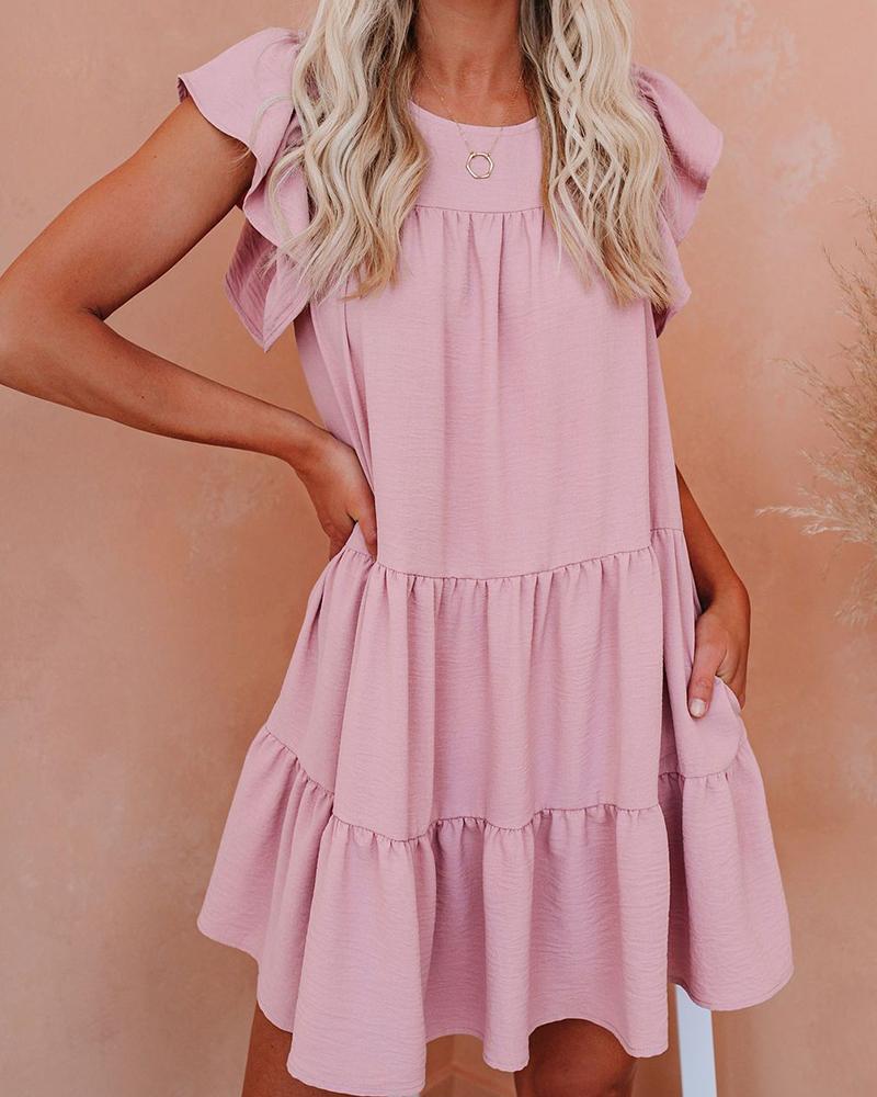 

Ruffle Sleeve Mini Tunic Dress, Pink