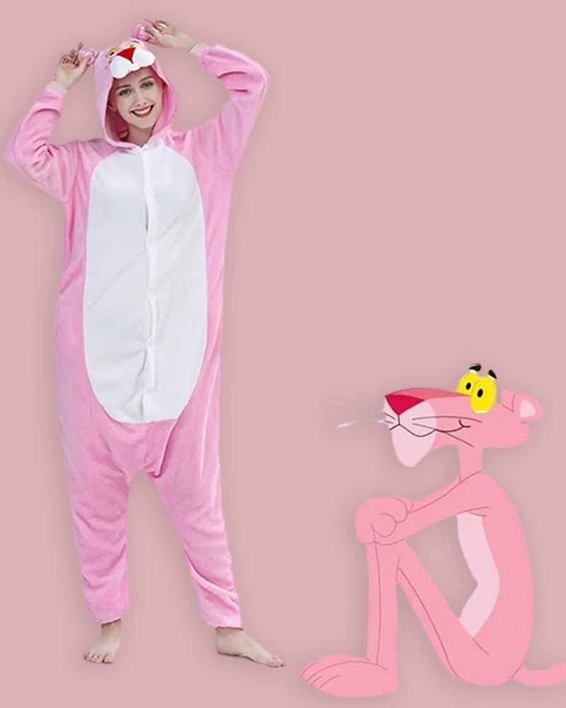 

Cartoon Button Front Hooded Onesie, Pink