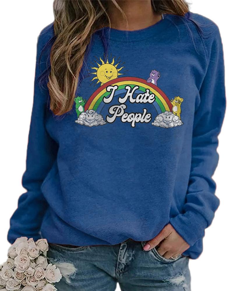 

Letter Rainbow Print Long Sleeve Sweatshirt, Blue