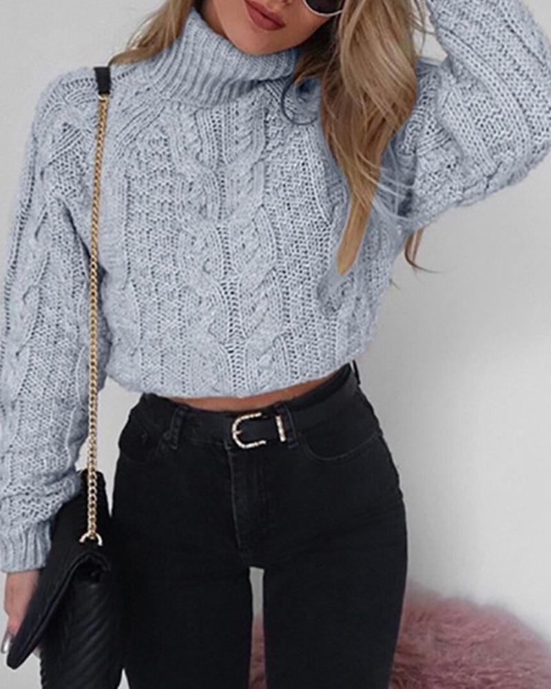 

Solid High Neck Cut-out Sweaters, Gray