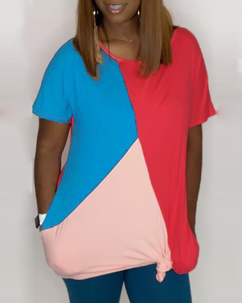 

Colorblock Short Sleeve T-Shirt Dress, Red