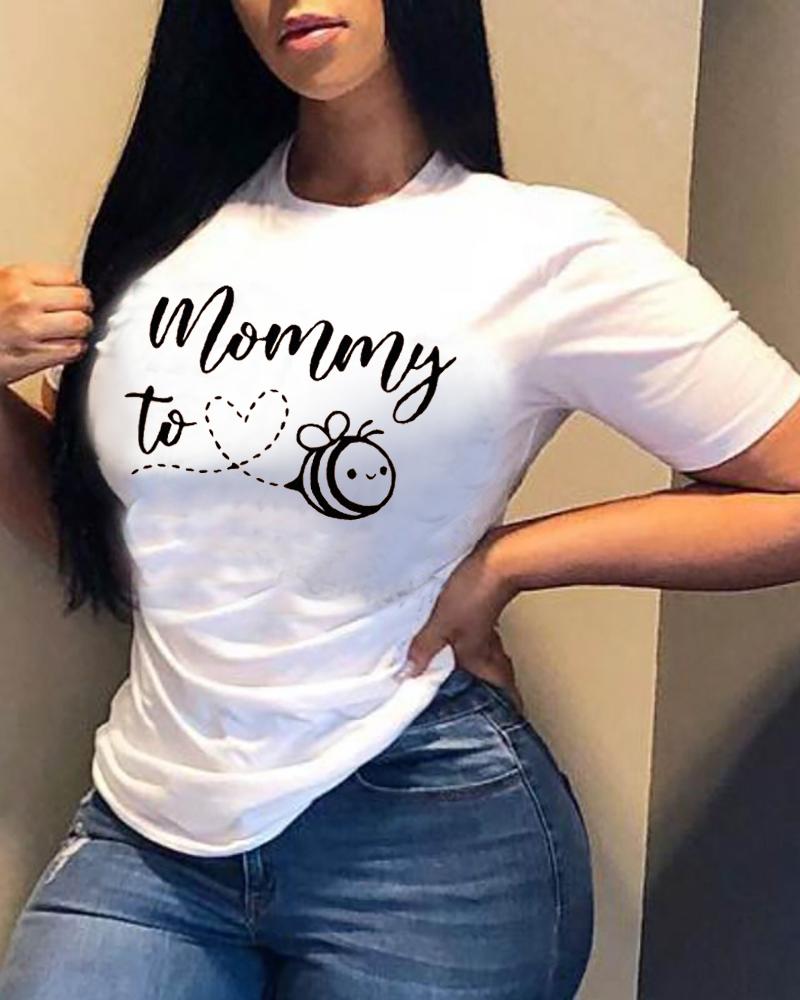 

Letter Bee Print Short Sleeve Casual T-shirt, White