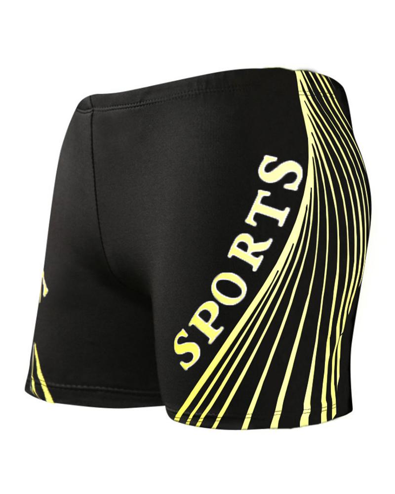 

Color Block Splicing Letter Print Swim Short Pants, Yellow