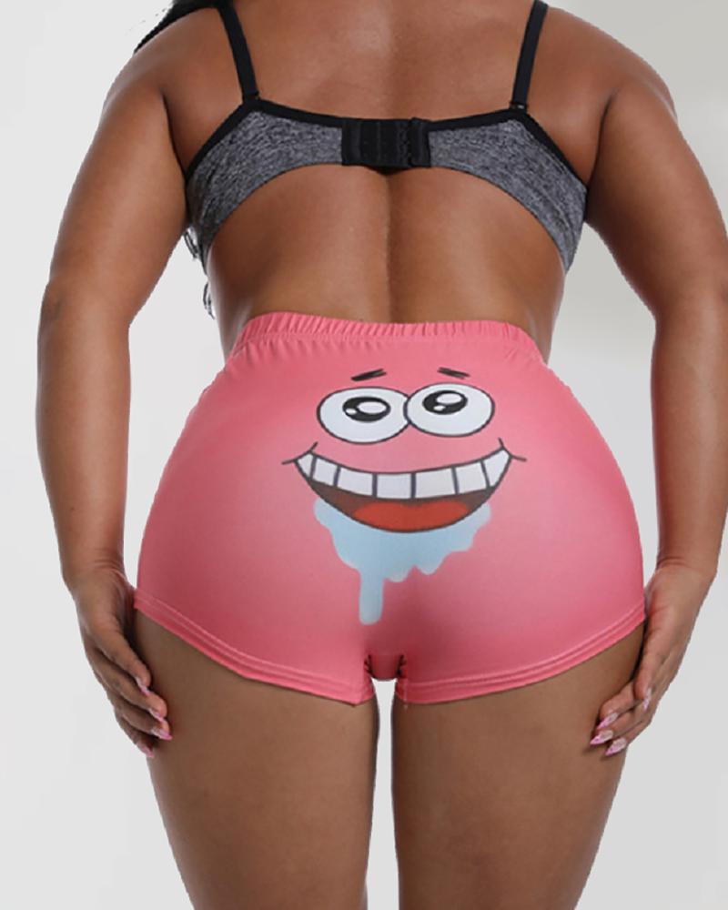 

Cartoon Print High Waist Sporty Shorts, Pink