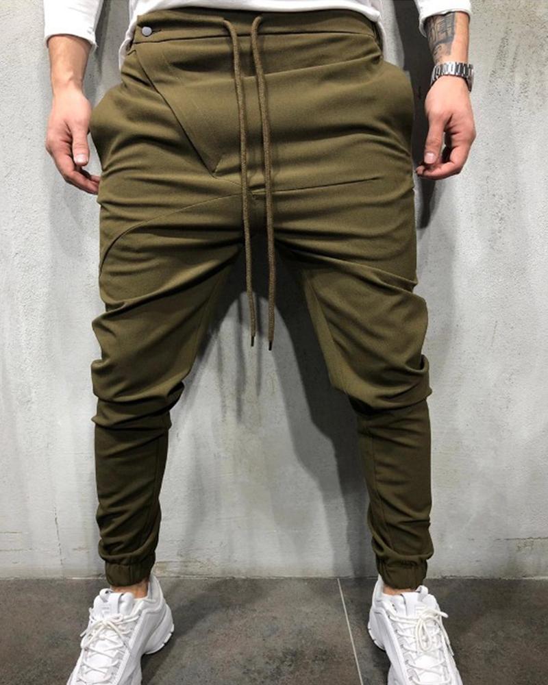 

Solid Color Drawstring Jogger Pants, Army green