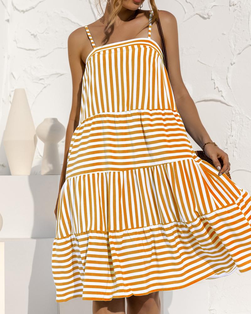 

Striped Colorblock Spaghetti Strap Casual Dress, Yellow
