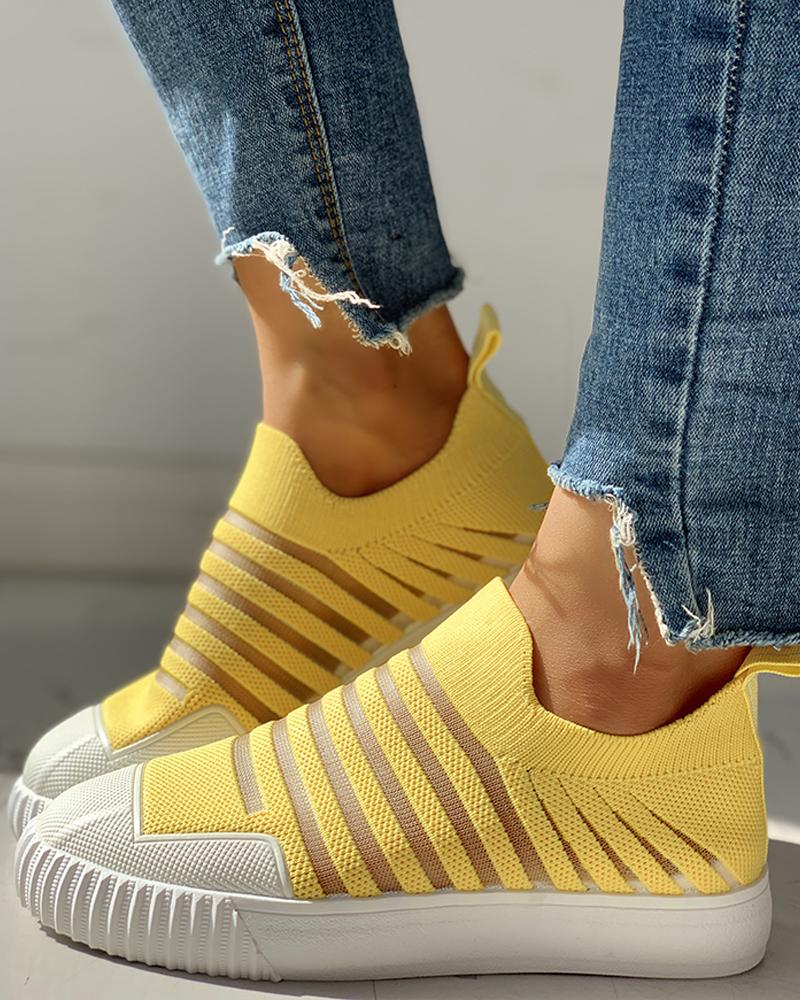 

Hollow Out Patchwork Casual Sneakers, Yellow