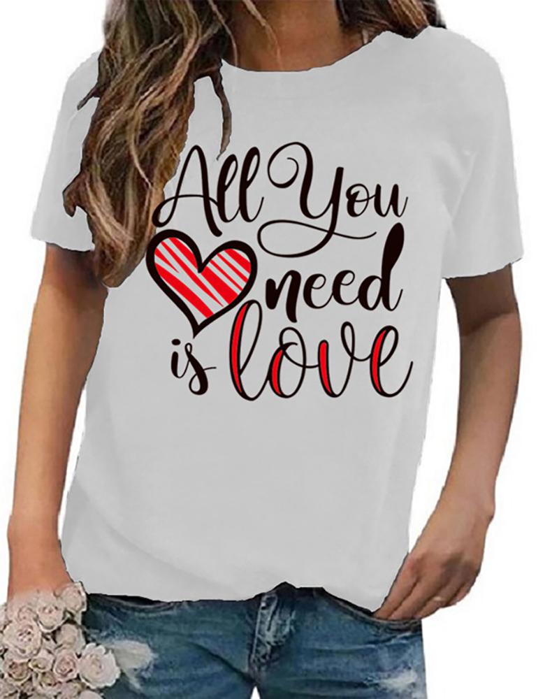 

Letter Print Short Sleeve Round Neck T-shirt, White