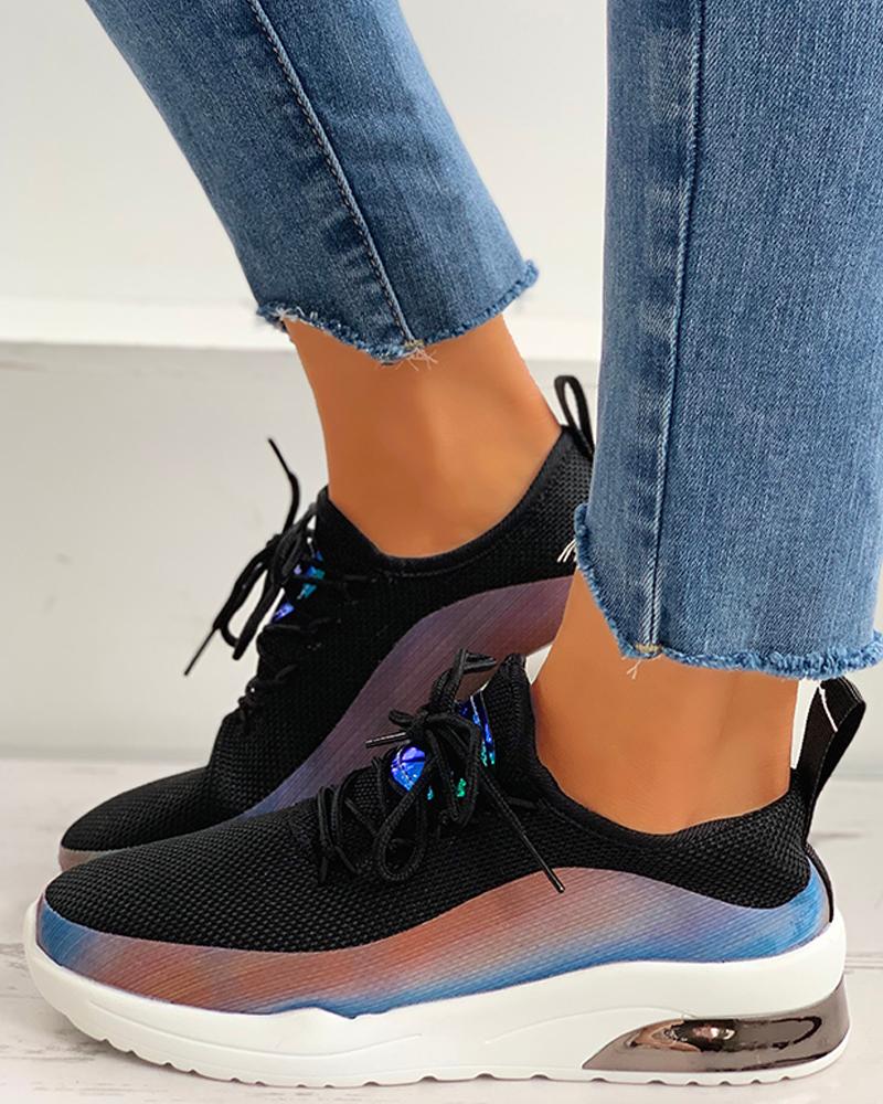 

Lace-Up Colorblock Breathable Sneakers, Black
