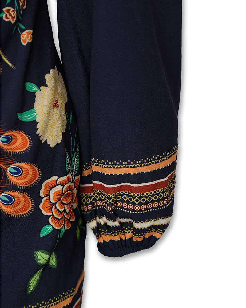 cutout back bishop sleeve floral bodycon dress