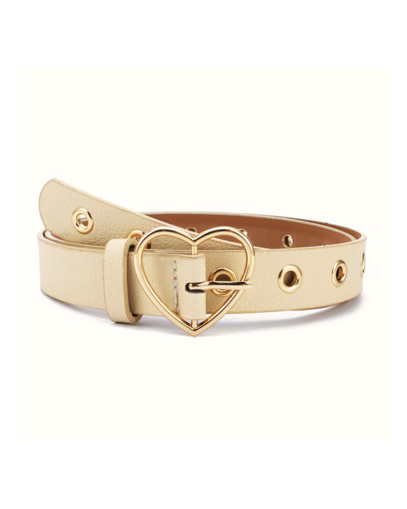 

Heart Shaped Eyelet PU Buckle Belt, Beige
