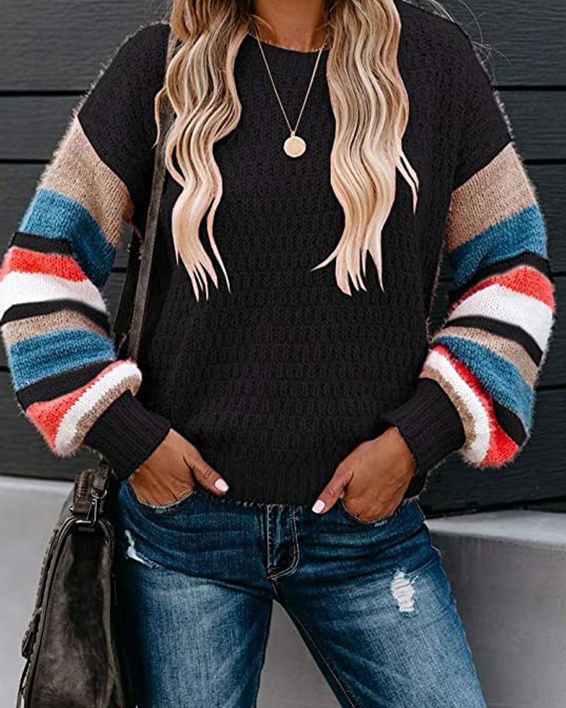 

Colorblock Long Sleeve Loose Sweaters, Black