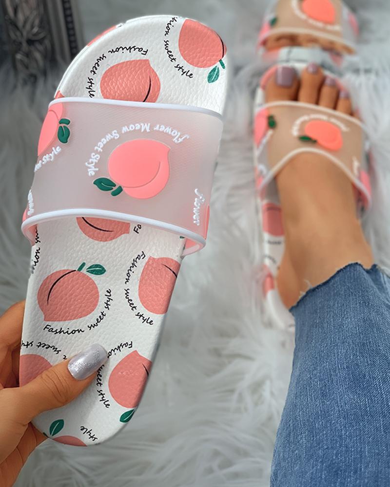 

Transparent Fruits Pattern Flat Sandals, Pink