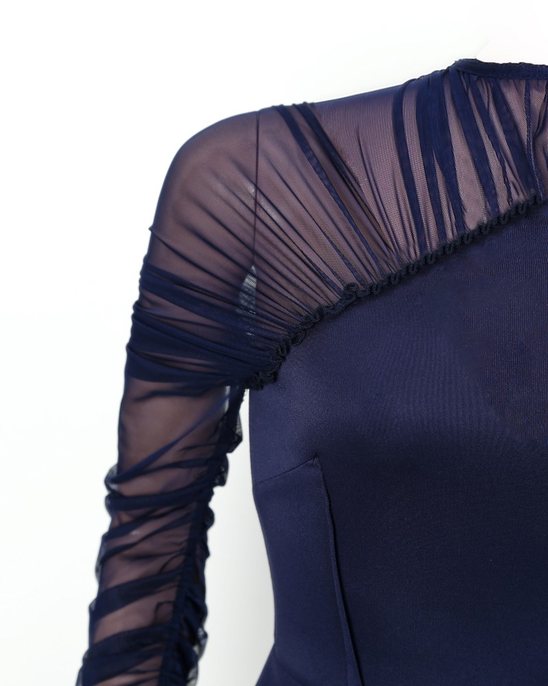 mesh sleeve peplum irregular dress