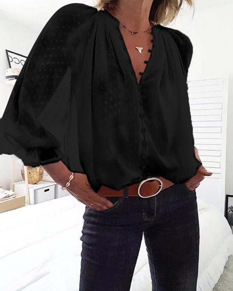 

Dots Button Long Sleeve Blouse, Black