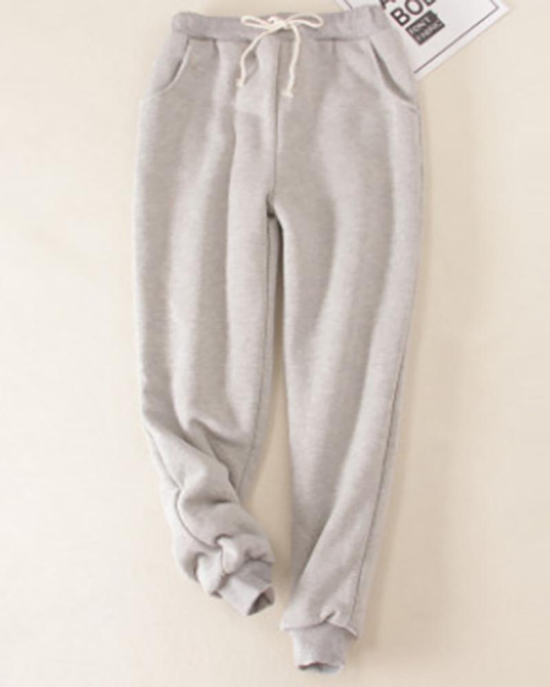 

Plain Drawstring Waist Super Thick Grey Sweatpants, Gray