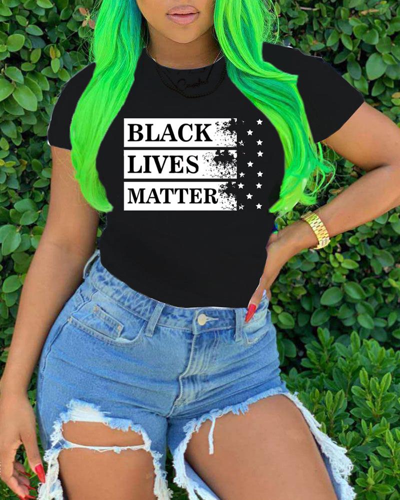 

Letter Lip Print Short Sleeve Casual T-Shirt, Black