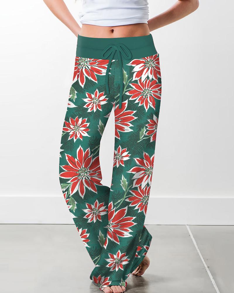 

Plaid / Floral / Christmas Print Drawstring Pants, Style2
