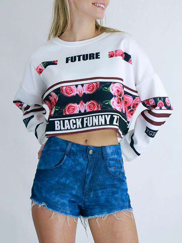 

Women's Fashion Floral Printed Hoodies Long Sleeve Loose Pullovers Harajuku O-neck Letters Sweatshirt Casual Sport Suit, Black