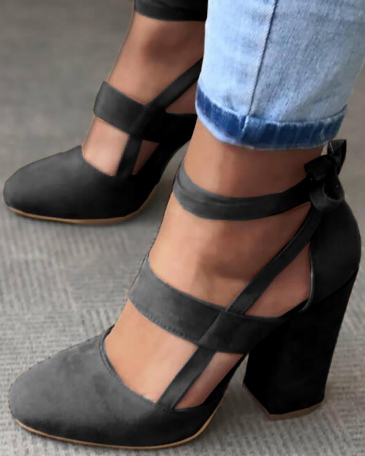 Fashion Caged Chunky Heels Shoes