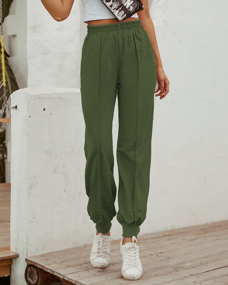 

Elastic Waist Casual Cuffed Pants, Green
