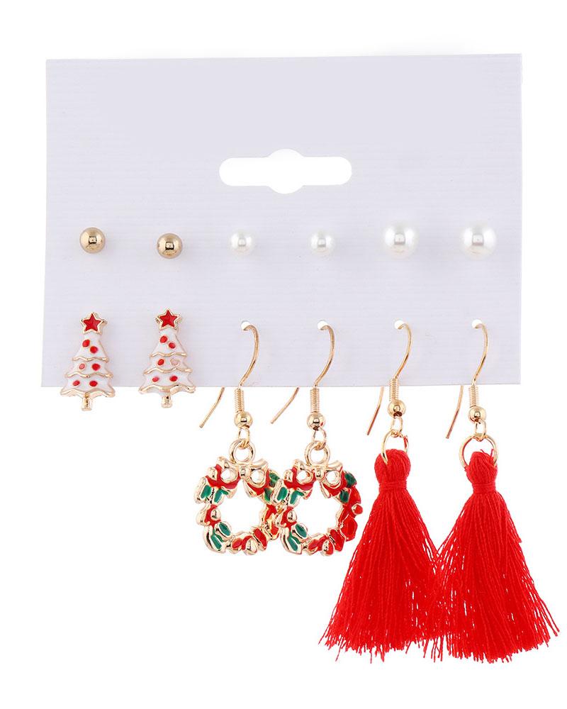 

Beaded Christmas Pattern Tassel 6PCS Earring Set, Style7