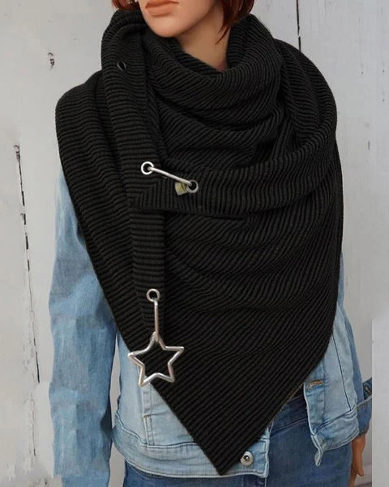 

Plain O Ring Star Decor Warm Scarf, Black