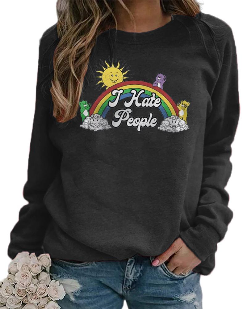 

Letter Rainbow Print Long Sleeve Sweatshirt, Dark grey