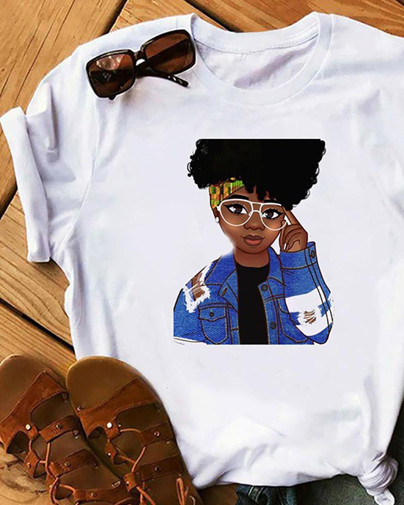 

Figure Print Short Sleeve T-shirt, Style3
