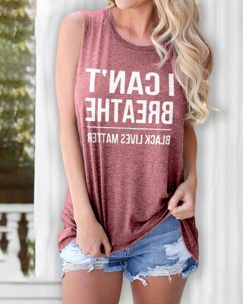 

Letter Print Casual Tank Top, Pink