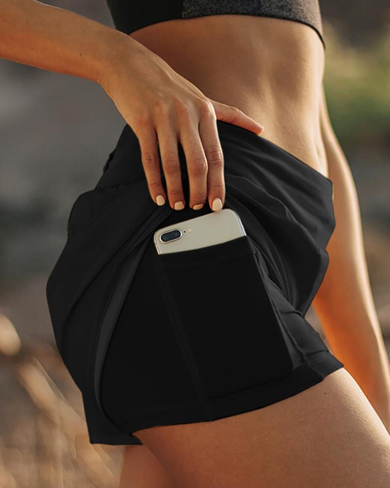 

Pocket Design High Waist Sporty Shorts, Black
