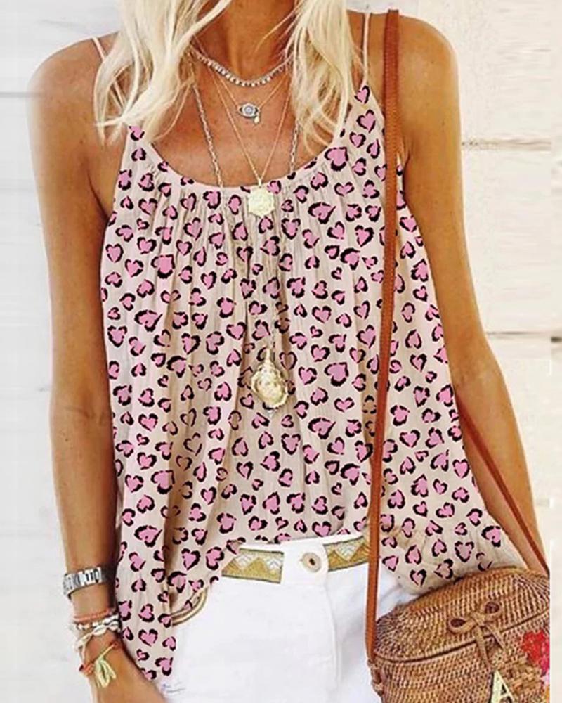 

Heart Leopard Print Cami Top, Pink