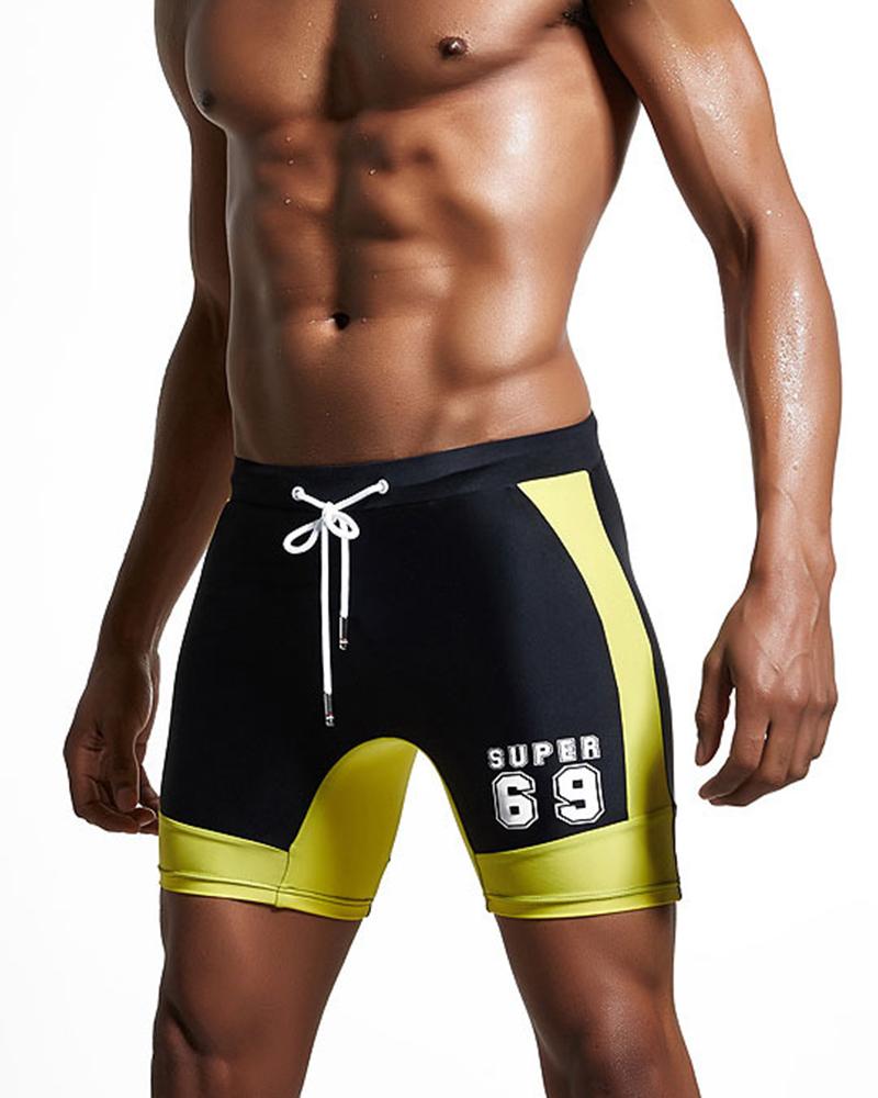 

Color Block Splicing Letter Print Drawstring Sport Short Pants, Black