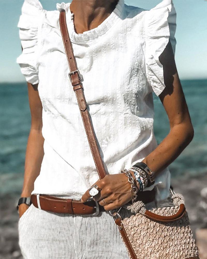 

Solid Ruffles Sleeveless Blouse Top, White