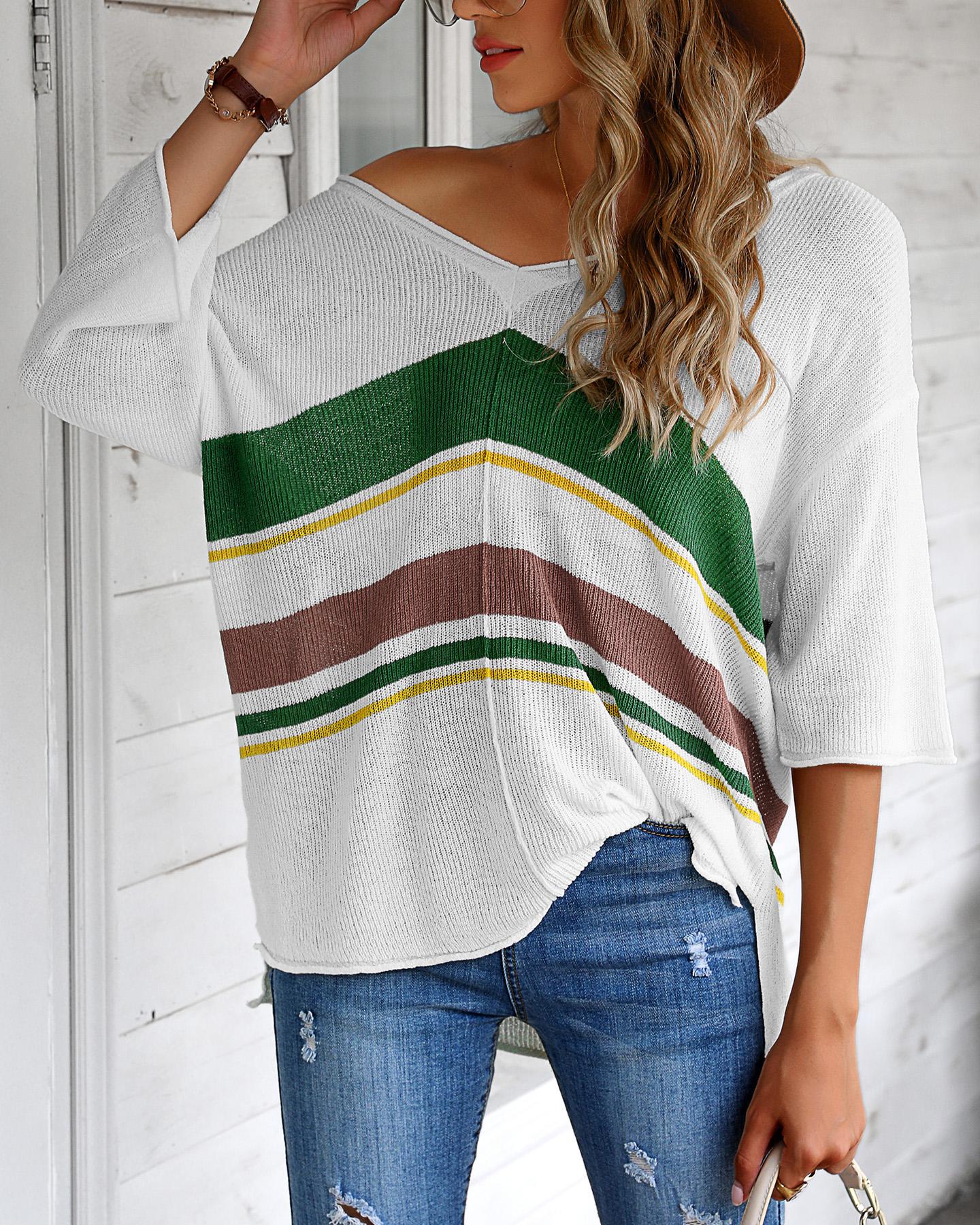 

Colorblock Short Sleeve V-neck Top, White