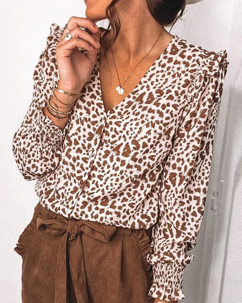 

All Over Print Long Sleeve Women Blouse, White