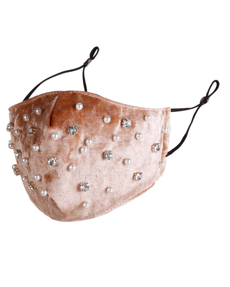 

Studded Beaded Velvet Breathable Face Mask, Apricot