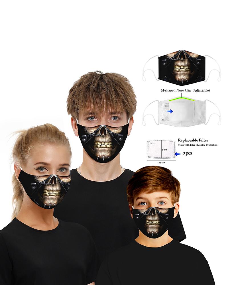 

Skull Print Breathable Mouth M .a. s. k Washable And Reusable With 2PCS Replaceable Filter, Style2