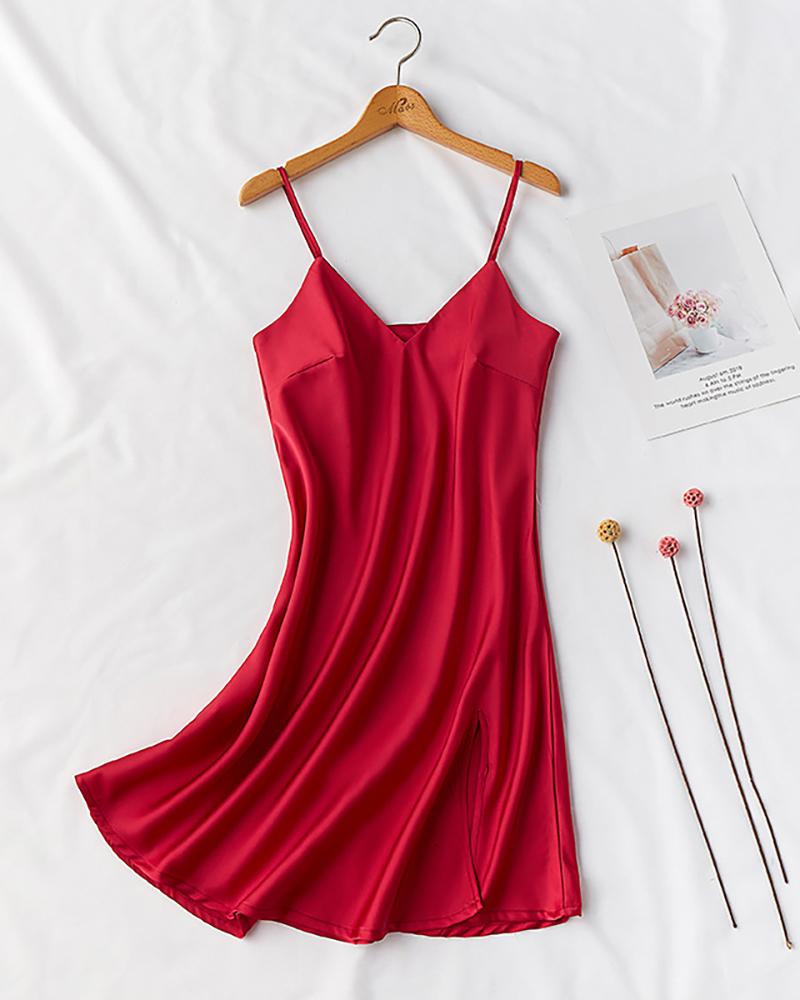 

Satin Spaghetti Strap Babydoll, Wine red