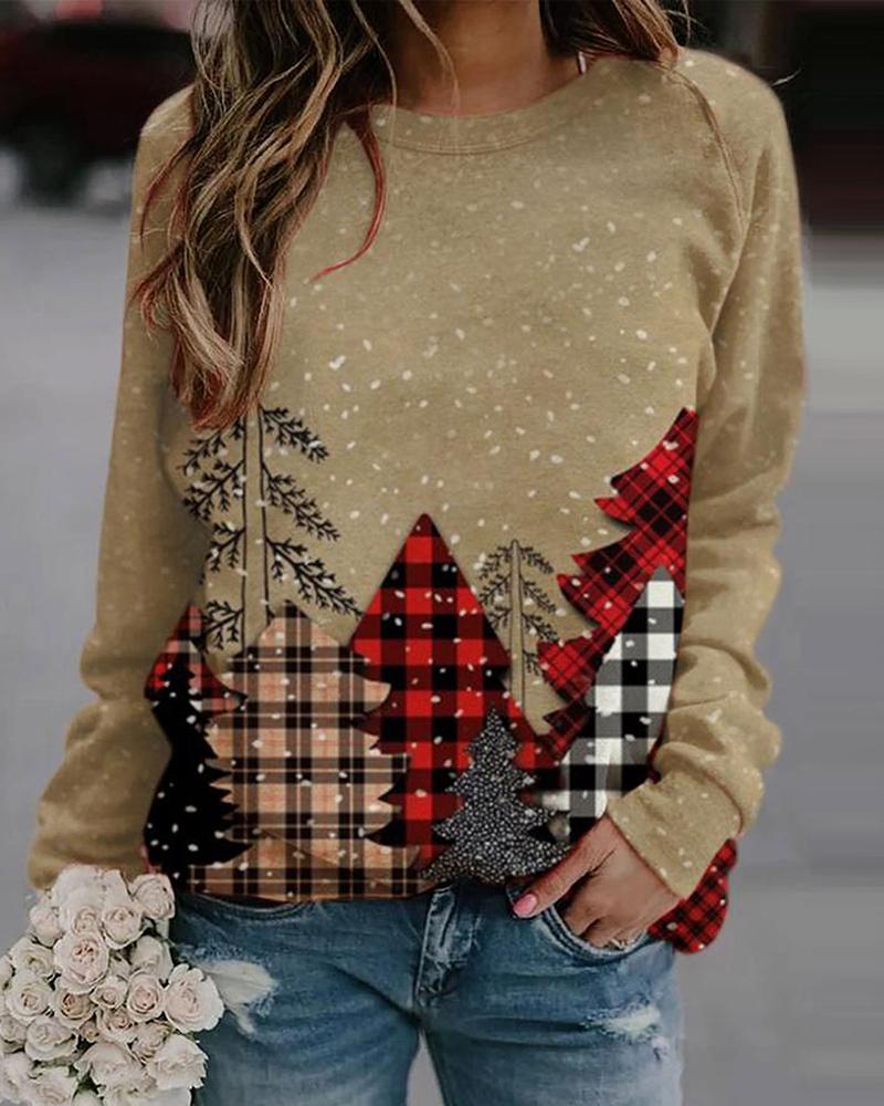

Christmas Print Long Sleeve Sweatshirt, Khaki