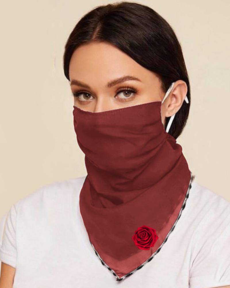 

Floral Print Breathable Ear Loop Face Cover, Wine red