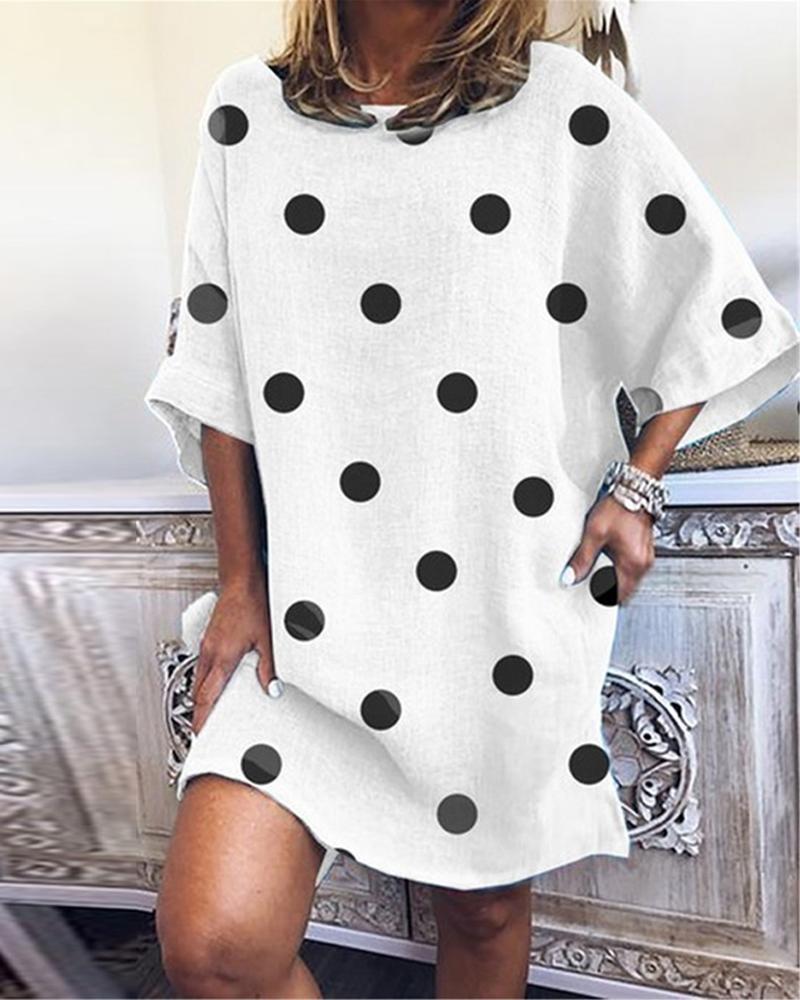 

Polka Dot Shift Mini Women Dress, White
